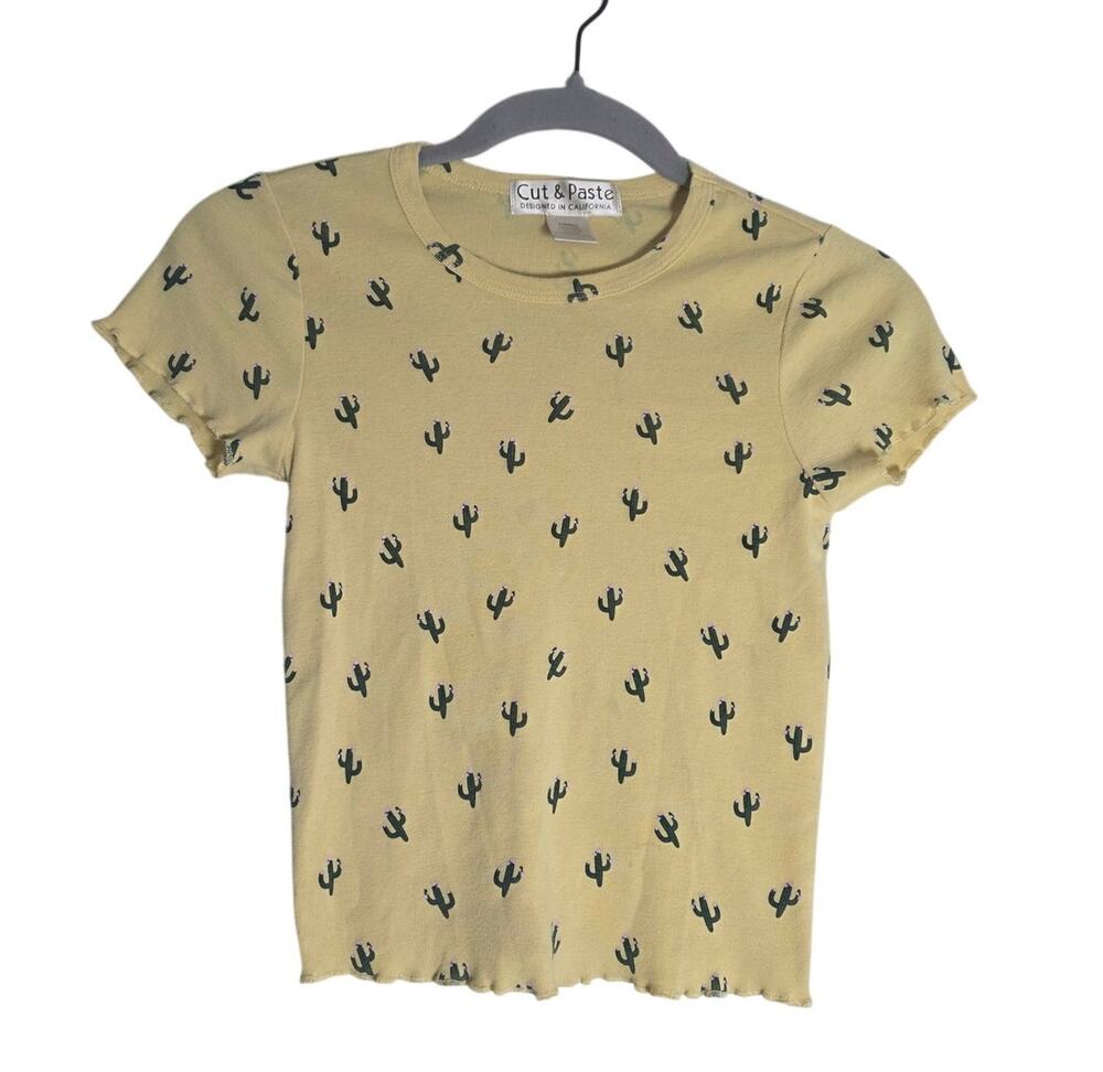 Cut & Paste Yellow Cactus Baby Tee Women's XS Y2K Crop Soft Girl Desert Cute Y2K